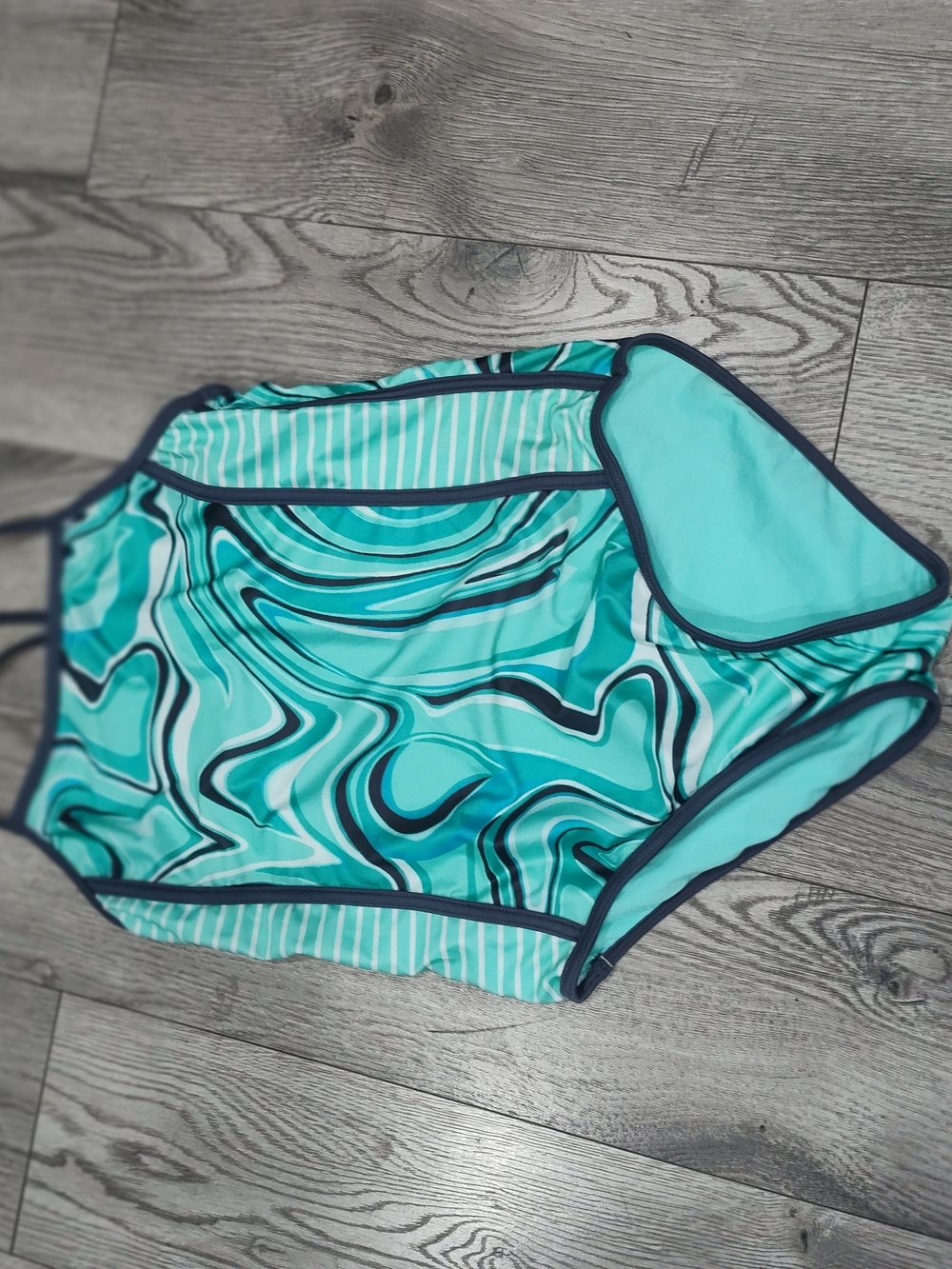 wonder nation Teal & Navy Swirl Girls One-Piece Swimsuit